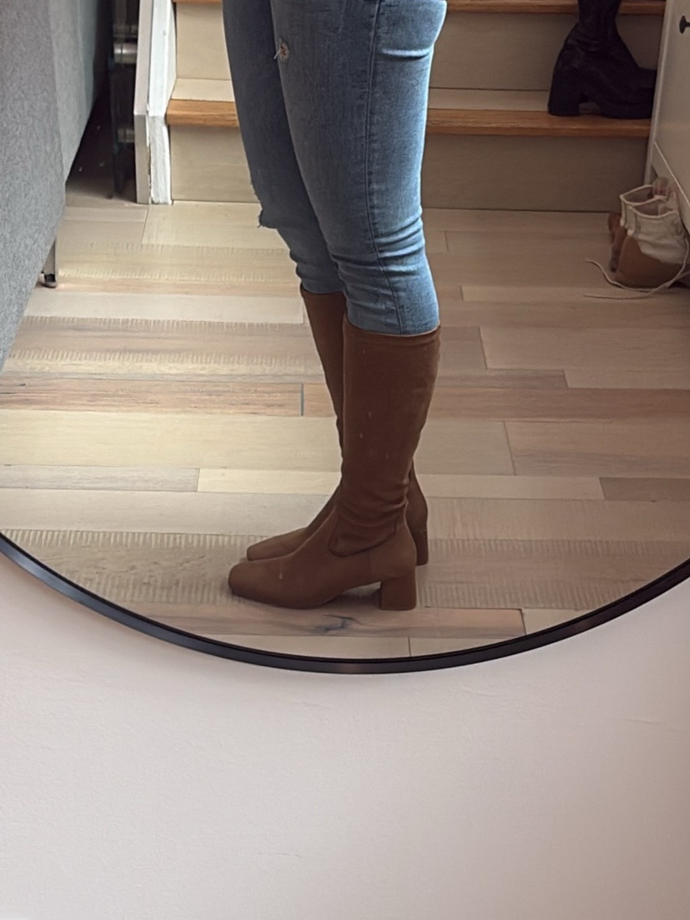 Zara Chestnut Knee-High Block Heel Boots